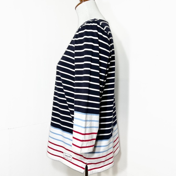 Talbots Nautical 3/4 Sleeve Boatneck Tee, Navy Blue Red White Striped , Petite - Picture 3 of 10